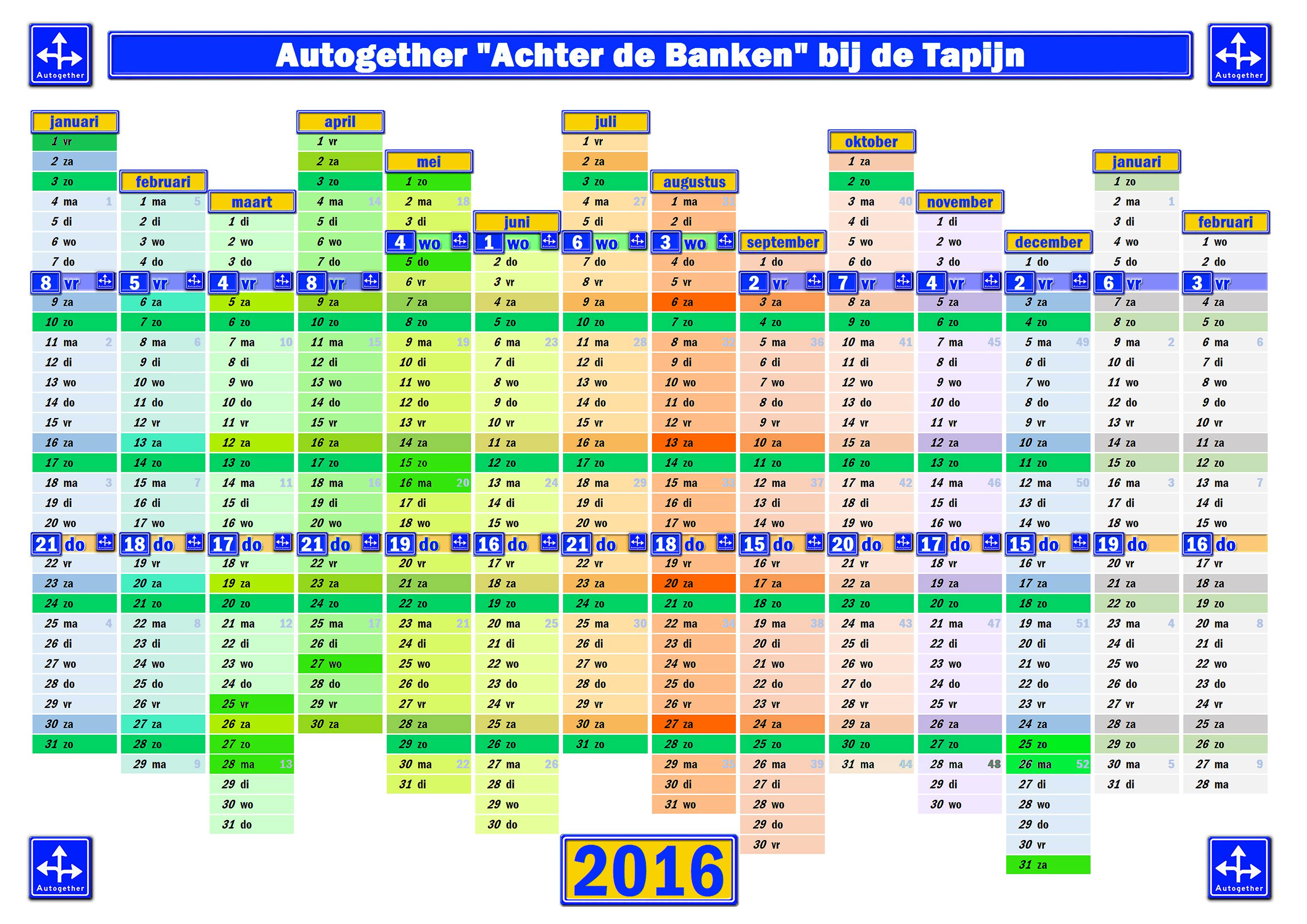 Autogether Data voor 2016 op een Kalender ingetekent